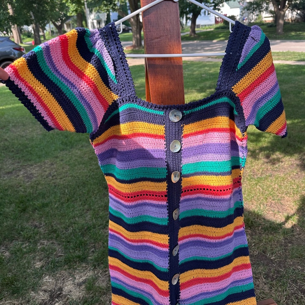 FARM Rio Multicolor Crochet Button-Up Dress